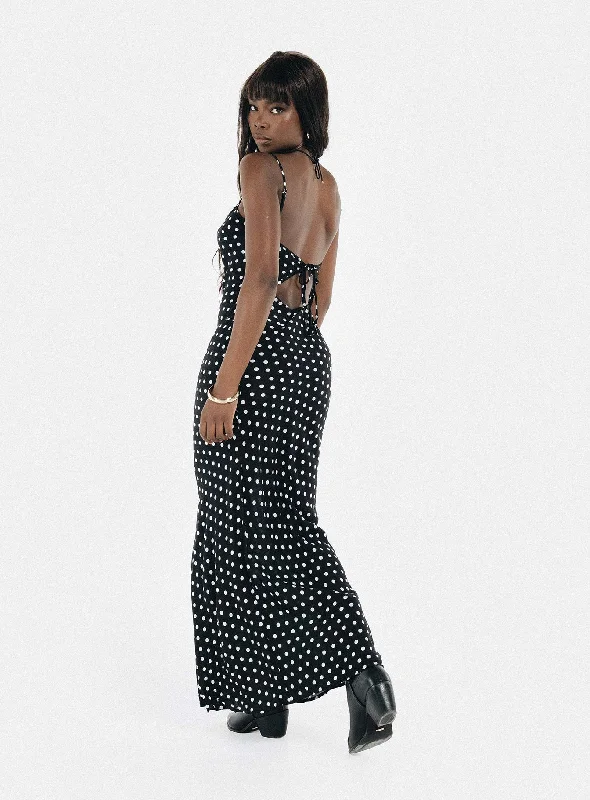 Bold Fashion Sales Artful Design Luncheon Maxi Dress Black Polka Dot