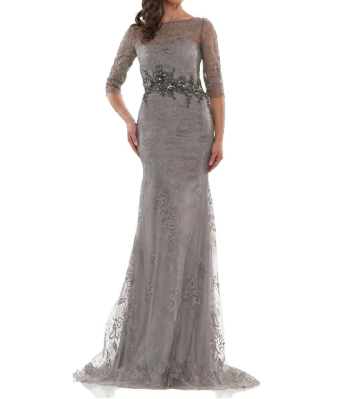 Style Breakthroughs Contemporary Chic Sheer Lace Mother Of Bride Gown In Taupe