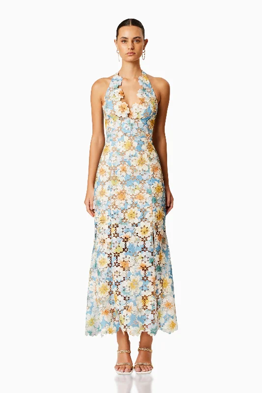 Season Sale Big Savings on Minimalist Office Styles Nesting Lace Maxi Dress In Blue Florals