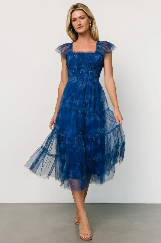 Fashion Forward Femininity Contemporary Chic Clementine Tulle Midi Dress | Cobalt