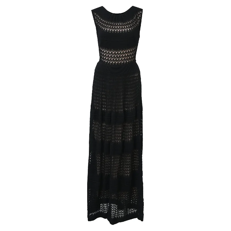 Find Your Unique Flair Dreamy Draping Temperley London Maxi Sleeveless Knit Dress in Black Cotton