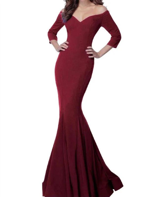 The Latest Trends Weekend Special Off Shoulder Mermaid Long Evening Gown In Burgundy