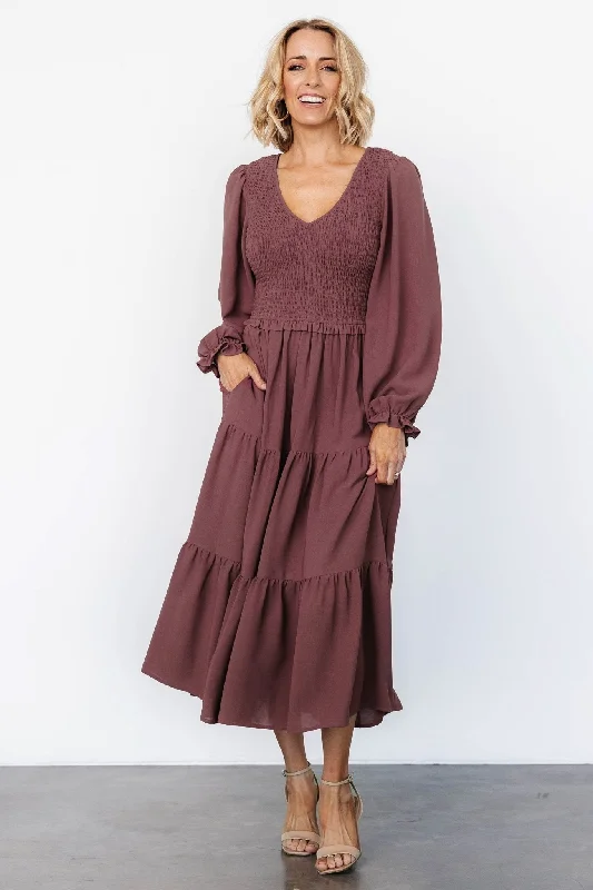 Ride The Style Wave Summer Fashion Endsley Smocked Midi Dress | Mauve