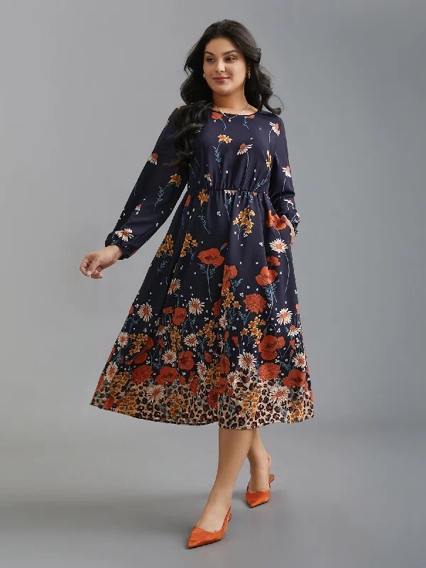 Fashion Forward Exquisite Craftsmanship Floral Boho Print Lantern Sleeve Dress