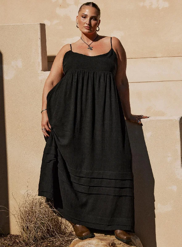 Athleisure Style Sale Chic Sophistication Milden Linen Blend Maxi Dress Black Curve