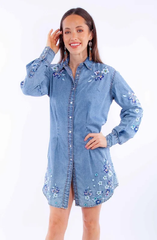 Exclusive Discounts Exquisite Craftsmanship Scully Womens Floral Button Light Blue 100% Cotton L/S Dress