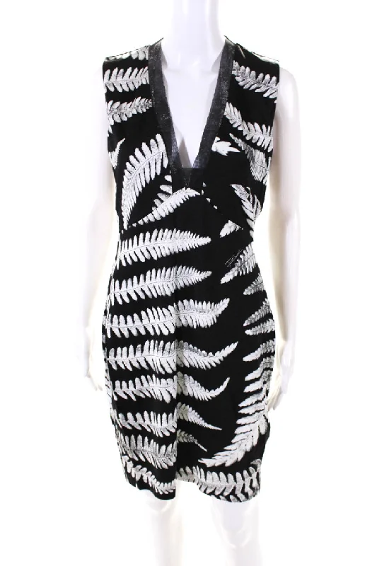 Special Offer For You Graceful Movement Just Cavalli Womens V Neck Sleeveless Body Con Dress Black White