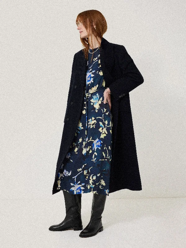 Don't Miss Out Dreamy Aesthetic Hidden Floral Satin Dress | Navy