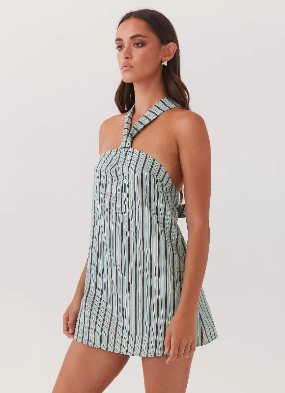 Cozy Comfort Style Sale Everyday Glamour Keira Linen Mini Dress - Coastal Stripe