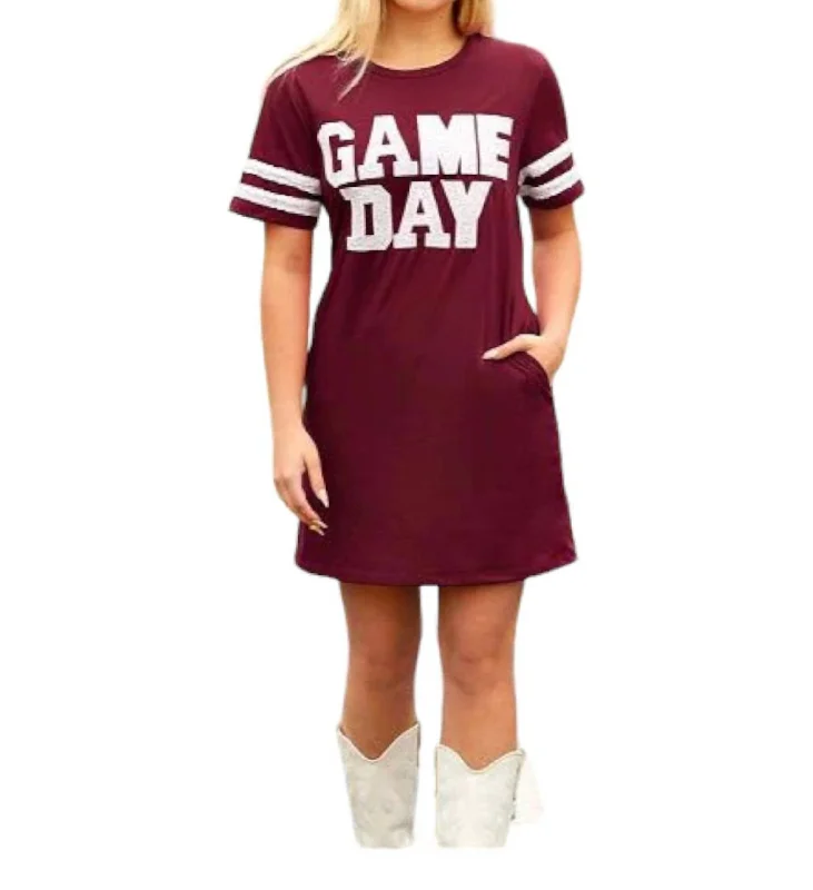 Premium Style Big Savings on Minimalist Office Styles Game Day Sequin Tee Shirt Dress In Maroon