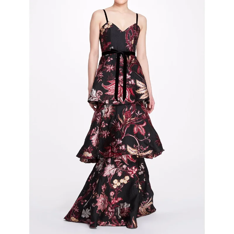 Contemporary Casual Deals Save on Classic Elegant Styles 3-Tiered Sleeveless Velvet Gown