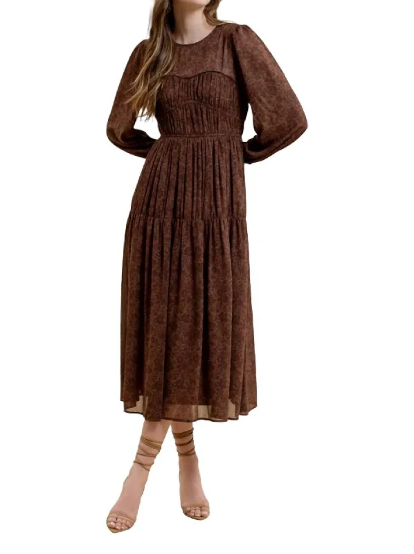 Additional Time-Limited Offers Fashion-Forward Style Floral Sweetheart Dress In Brown Multi