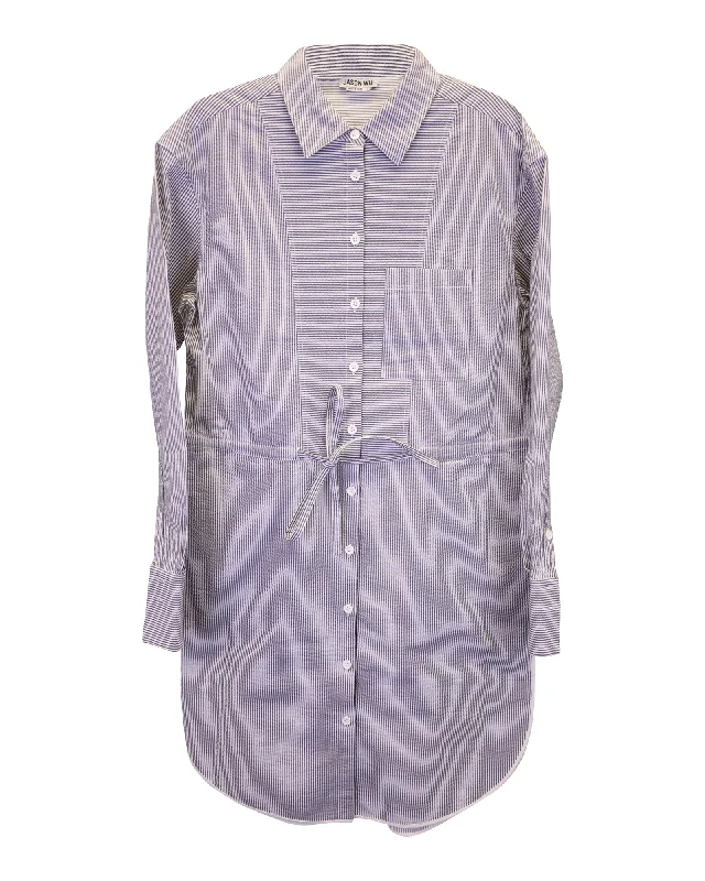 Trend Alert Vintage Retro Party Wear Jason Wu Striped Shirt Dress in Grey Cotton