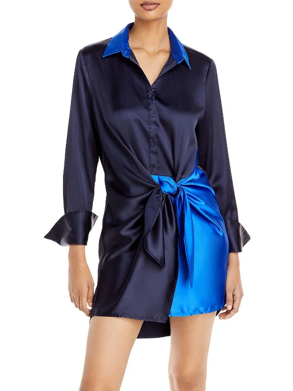 Unleash Your Style Charming Silhouette Womens Satin Colorblock Wrap Dress