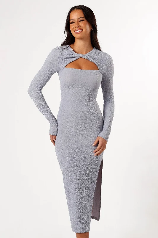 Fashion Essentials Flowing Silhouette Laney Long Sleeve Midi Dress - Grey