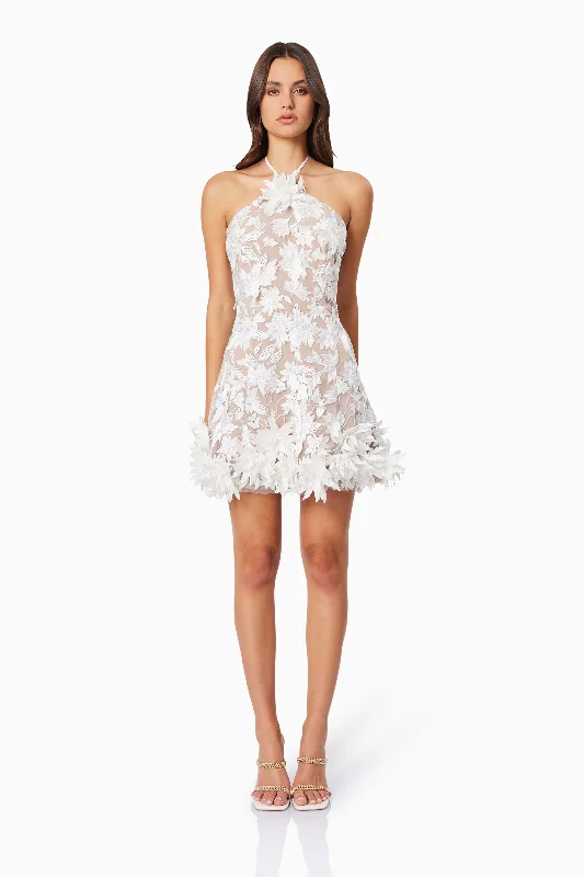 The Latest Fashion Trends Luxury Style Valentina 3D Floral Mini Dress in White