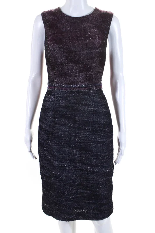 Exclusive Sale Vibrant Prints Carolina Herrera Womens Wool Knit Sleeveless Midi Pencil Dress Purple