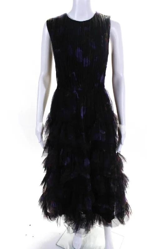 Fashion Frontiers Y2K Nostalgic Fashion Look Jason Wu Collection Womens Tulle Sleeveless Pleated A-Line Dress Purple