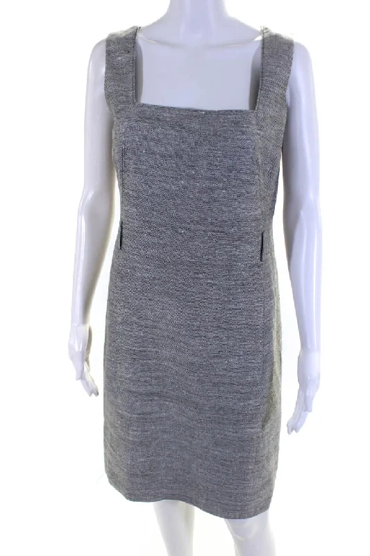 Comfort Meets Fashion Feminine Elegant Akris Womens Silk Square Neck Sleeveless Zip Up Mid-Calf Dress Gray