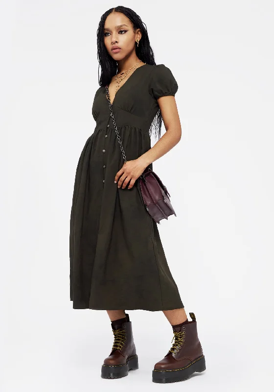 Comfort Meets Fashion Polished Finish Gladys Button Up Midi Dress - Green