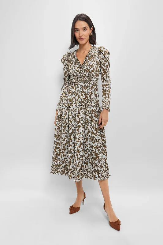 Browse Our Top Products Limited - Stock Olive Floral Renee Ruffle Midi Dress