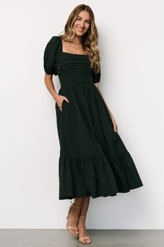 Special Offer Everyday Glamour Andrea Pleated Midi Dress | Forest Green