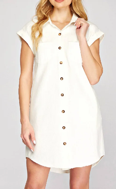 Classic Chic Deals Modern Romance Button Down Twill Shirt Dress - White