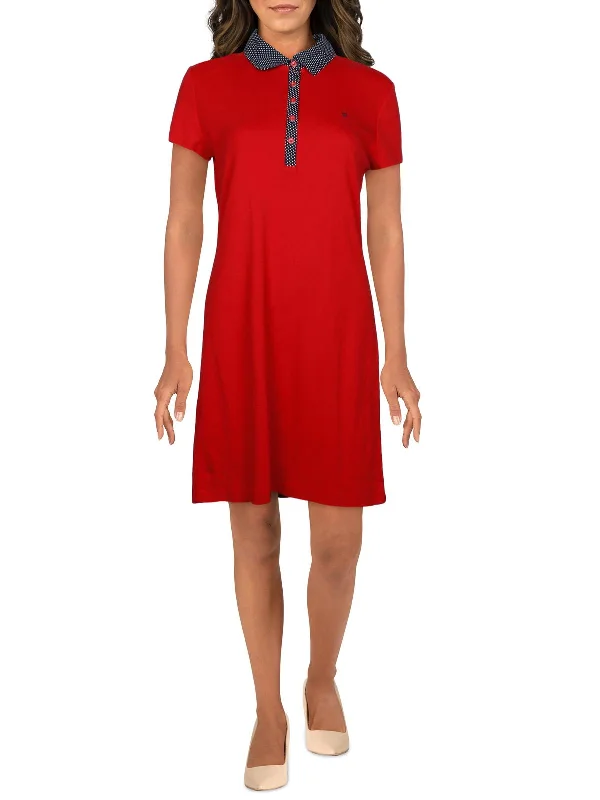 Chic And Trendy Floral Style Womens Polo Collared T-Shirt Dress