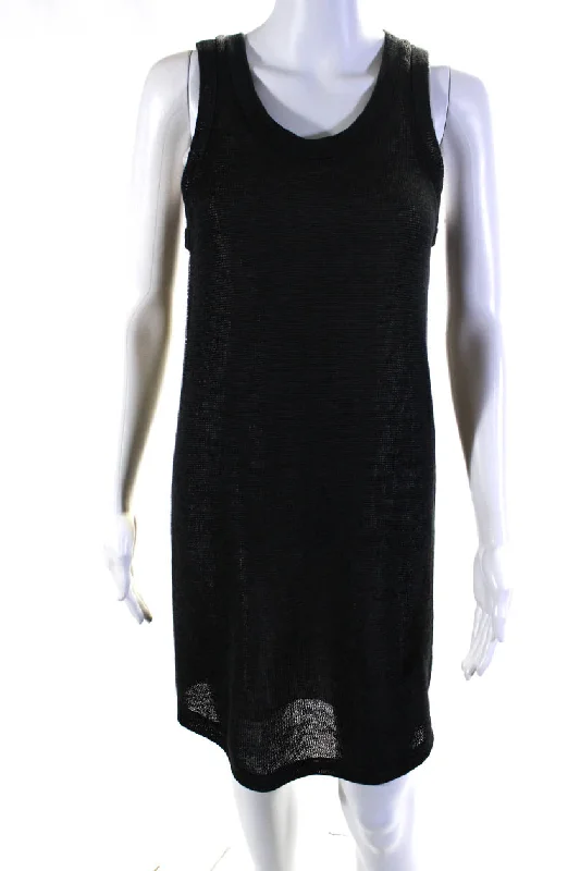 Save Big Elevated Style Brunello Cucinelli Womens Gray Scoop Neck Sleeveless Lined A-Line Dress