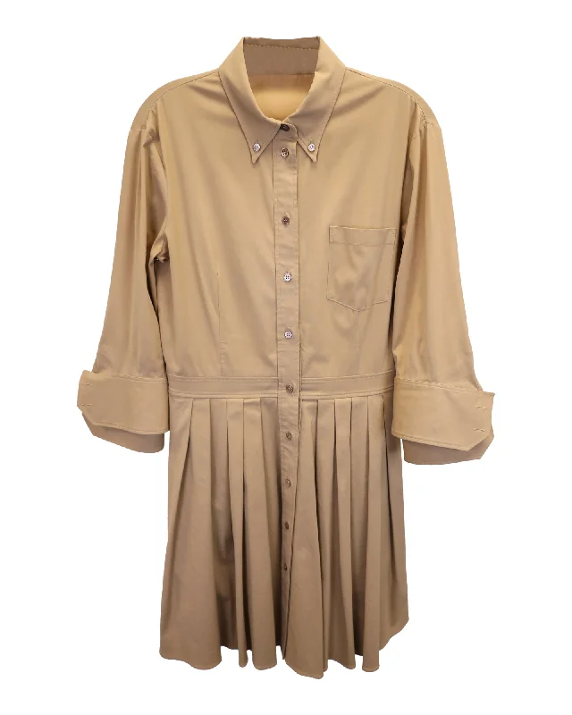 Big Savings Ethnic Cultural Event Wear Michael Kors Pleated Shirt Dress in Beige Cotton