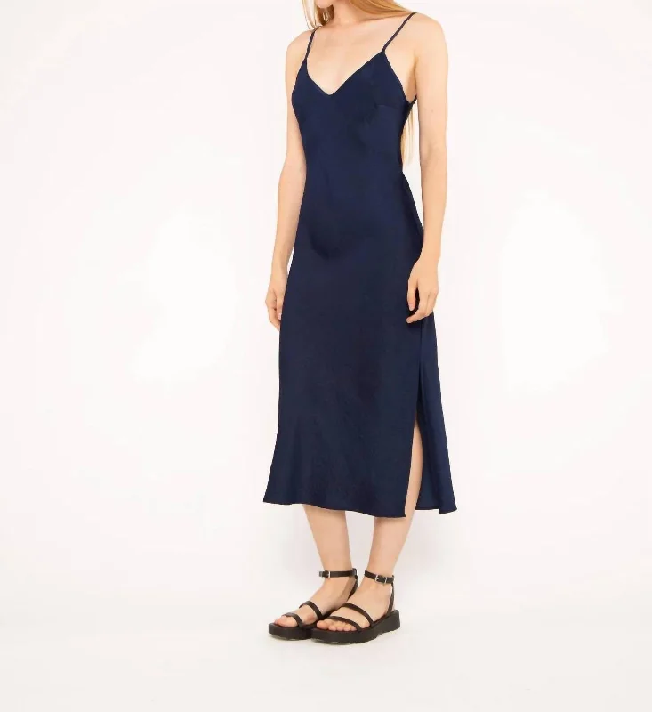 Popular Collection Limited - Edition Drops Satin Slip Dress In Navy