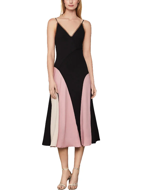 Casual Fashion Modern Glamour Womens Satin Colorblock Midi Dress