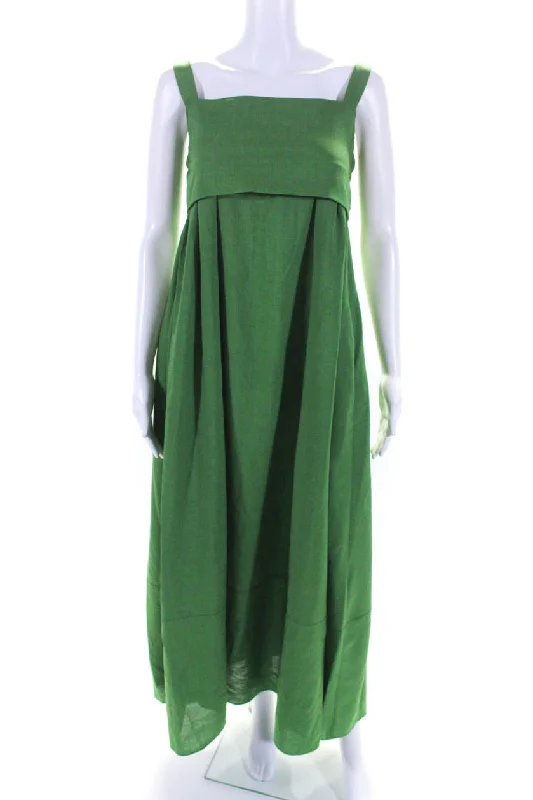 The Latest Trends Romantic Date - Night Ensemble Adeam Womens Green Square Neck Tie Back Sleeveless A-Line Park Dress