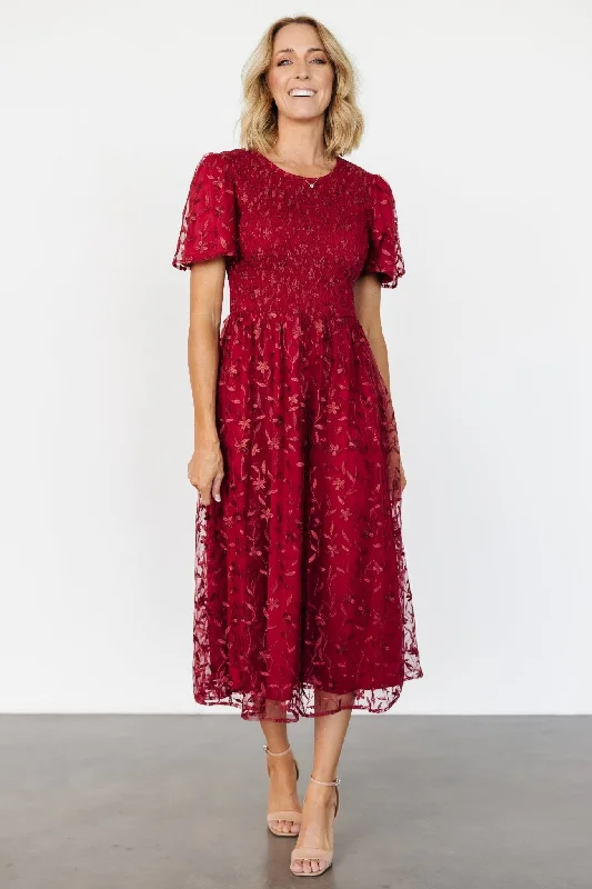 The Latest Trends Grab Romantic Date - Night Styles Now Cara Embroidered Midi Dress | Ruby