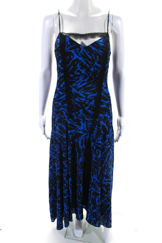 Dive Into Trendy Styles Nordic Minimalist Home Look Jason Wu Womens Blue Black Printed Lace Trim Sleeveless Shift Dress