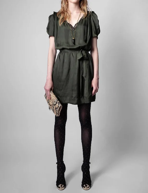 Get The Latest Trends Feminine Elegance Ritys Satin Dress in Khaki Green