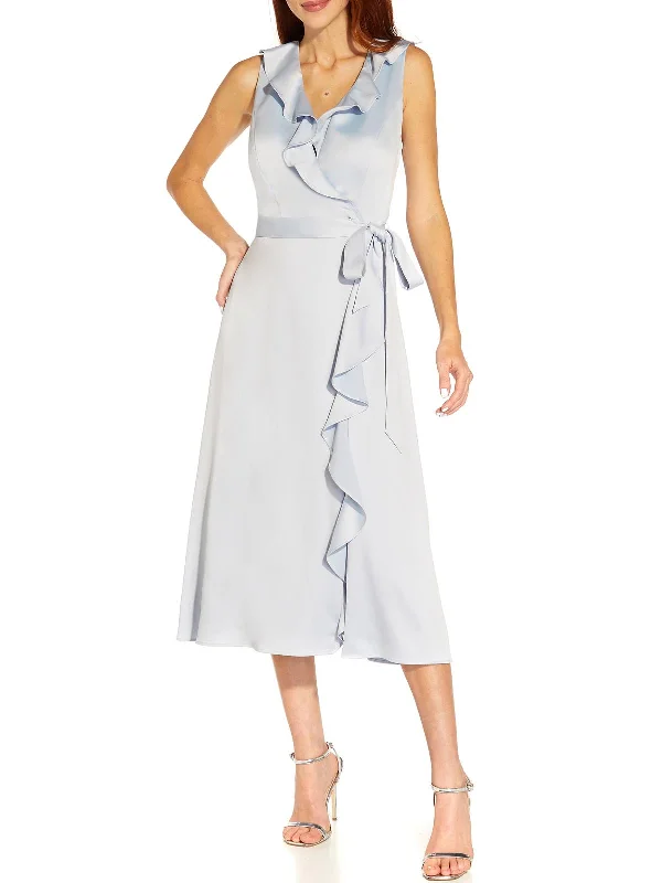 Limited Time Deal Casual Weekend Relaxed Style Womens Satin Midi Wrap Dress