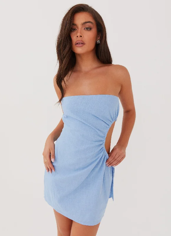 Avant-Garde Style Promotions Romantic Flair Rosella Linen Mini Dress - Blue