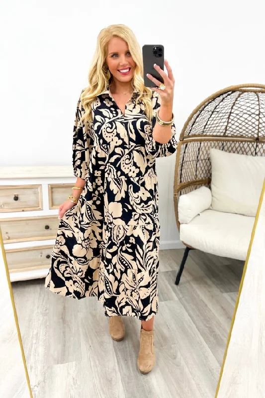 Massive Selection Sale Casual Chic Black Floral Print Midi Dress