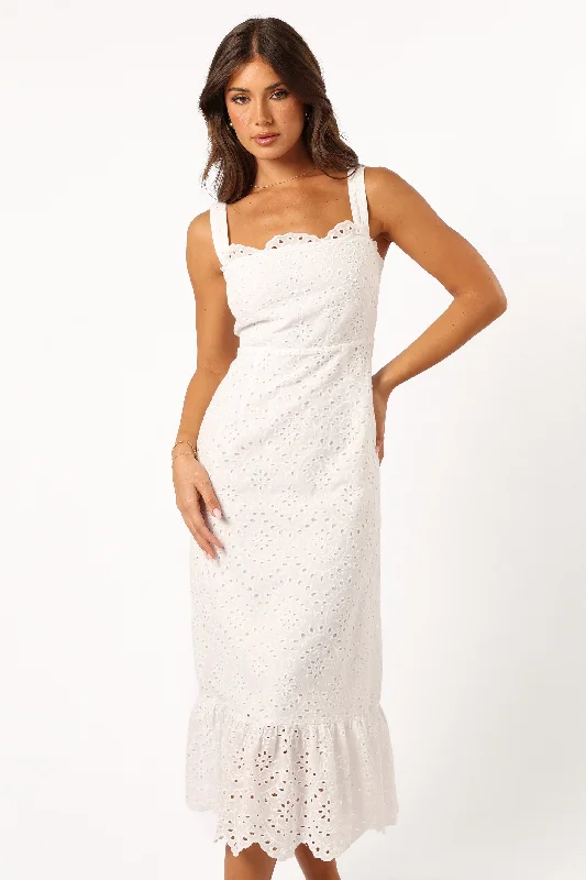 Mega Sales Casual Weekend Relaxed Style Meadow Lace Midi Dress - Ivory