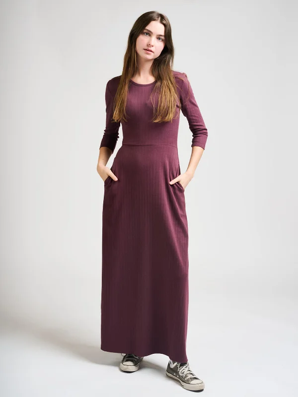 Exclusive Designer Style Deals Contemporary Chic Mumbai Maxi Dress - Eggplant Rib Knit