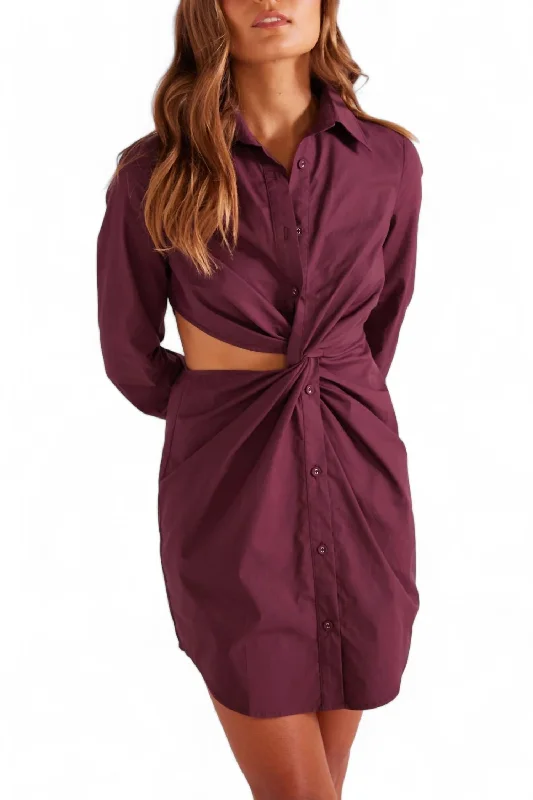 Glamorous Fashion Offers Seasonal Trend Allegra Twisted Shirt Dress In Burgundy