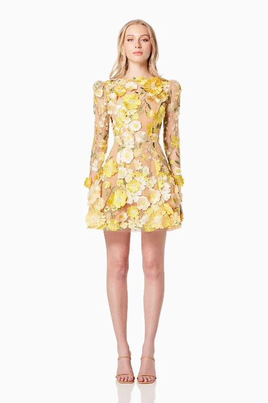 Fashion Sale Playful Elegance Goldenvoice 3D Floral Mini Dress In Yellow