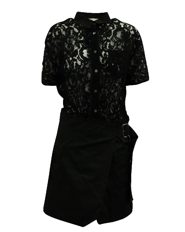 Hot Items Graceful Drape Sacai Luck Lace Wrap Skirt Shirt Dress in Black Rayon