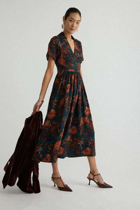 Crazy Discounts, Hurry Up Elegant Attire Persimmon Floral Jacquard Adelaide Dress