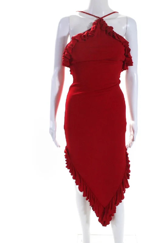 Stylish Statements Boho Chic Marc Bouwer Womens Bright Red Ruffle Halter Sleeveless Hi-Low Dress