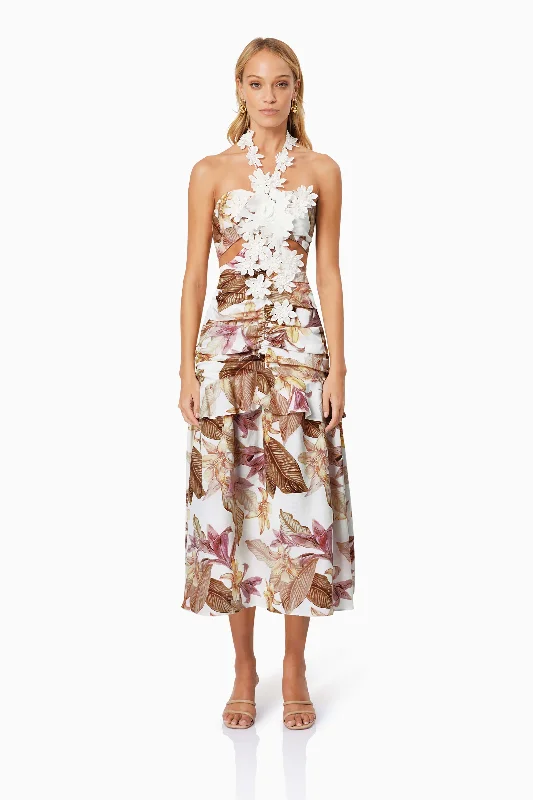 Trend Forward Threads Exquisite Craftsmanship Meadow Floral Cocktail Dress In White