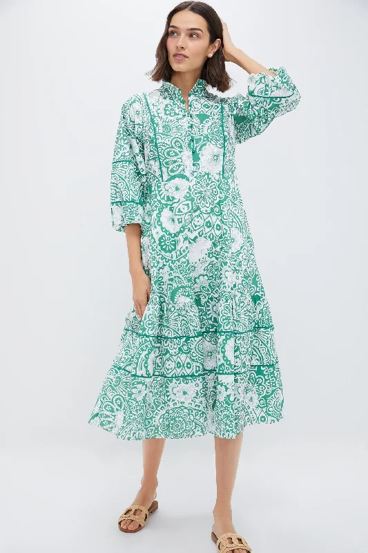 Casual Fashion Casual Chic Green and White Floral Hillsborough Midi Dress