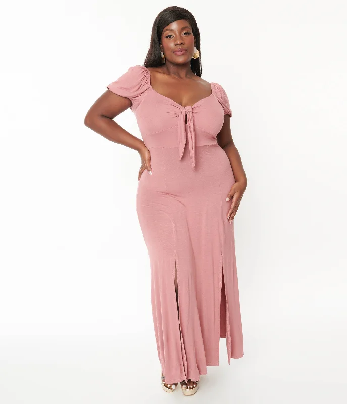 Fashionable Comfort Promotions Feminine Grace Plus Size Dusty Pink Off She Shoulder Maxi Dress