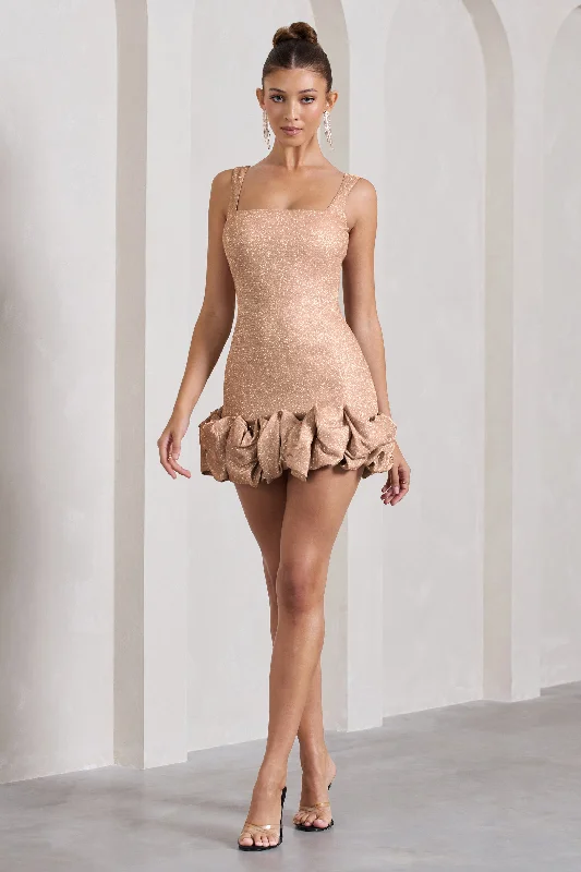 Hot Picks Flowy Fabric Lucy | Blush Glitter Strappy Micro Mini Dress With Ruffle Trim